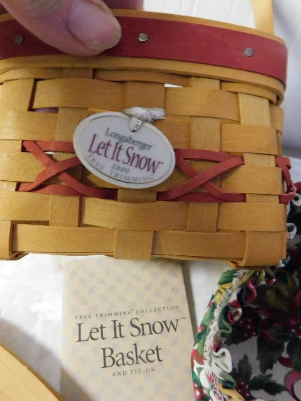 Longaberger Let It Snow Basket Protector Liner Lid & Tie On